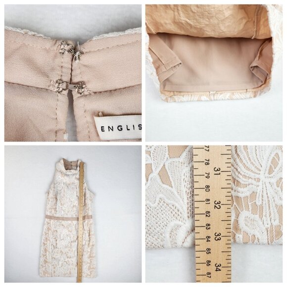 English Factory Floral Lace Mini Dress Size M Cream Nude - Picture 8 of 11